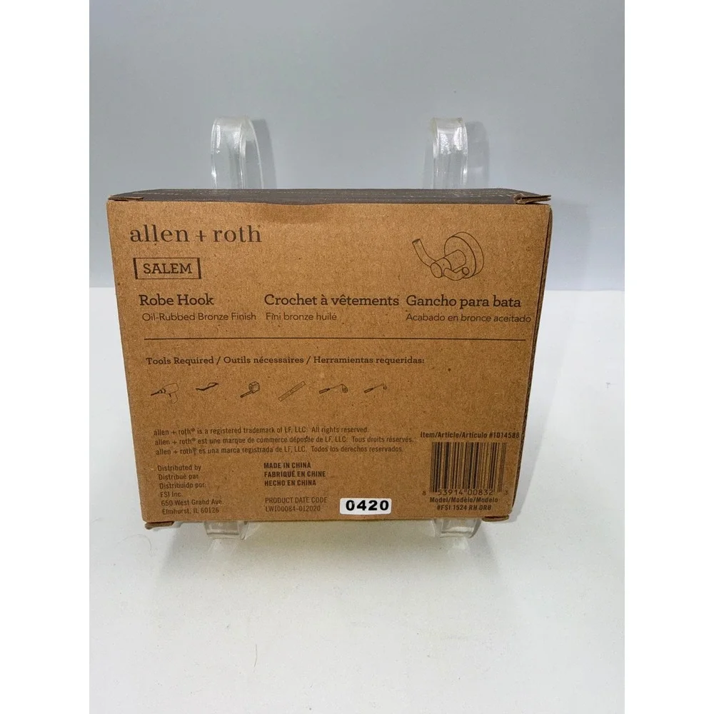 Allen + Roth Robe Hook Salem Bronze NEW Oil-Rubbed Finish Wall Mount 1014588